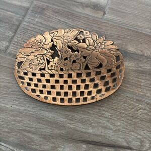 Vintage Copper Brushed Trivet-Cast‎ Iron Flower Basket Old Dutch Handmade 1983